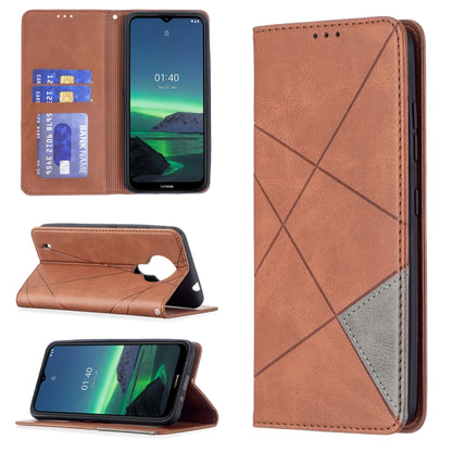 For Nokia 1.4 Rhombus Texture Horizontal Flip Magnetic Leather Case with Holder & Card Slots & Wallet(Brown) by buy2fix