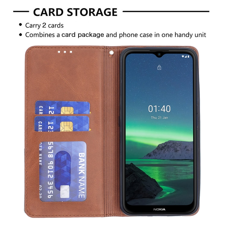 For Nokia 1.4 Rhombus Texture Horizontal Flip Magnetic Leather Case with Holder & Card Slots & Wallet(Brown) by buy2fix