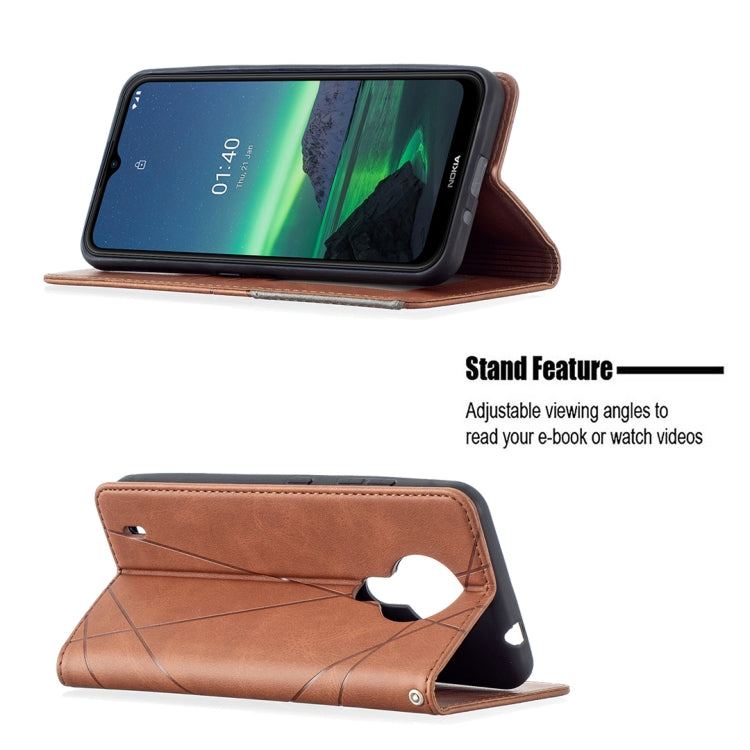 For Nokia 1.4 Rhombus Texture Horizontal Flip Magnetic Leather Case with Holder & Card Slots & Wallet(Brown) by buy2fix