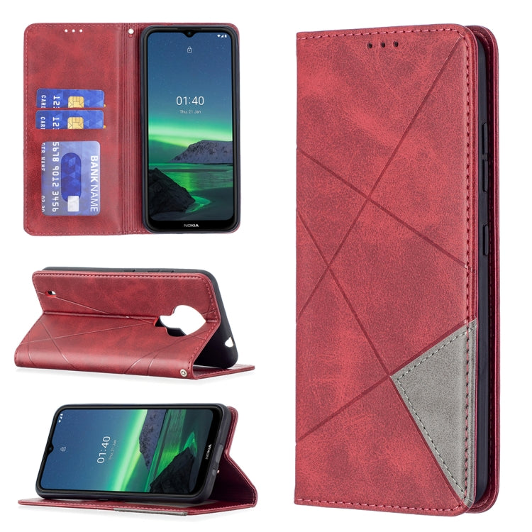 For Nokia 1.4 Rhombus Texture Horizontal Flip Magnetic Leather Case with Holder & Card Slots & Wallet(Red) by buy2fix