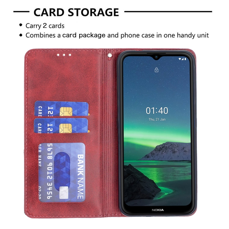 For Nokia 1.4 Rhombus Texture Horizontal Flip Magnetic Leather Case with Holder & Card Slots & Wallet(Red) by buy2fix