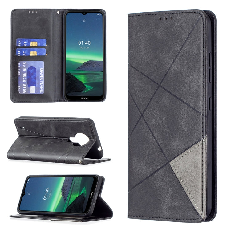 For Nokia 1.4 Rhombus Texture Horizontal Flip Magnetic Leather Case with Holder & Card Slots & Wallet(Black) by buy2fix