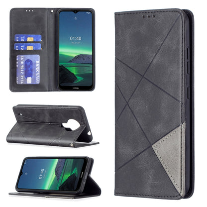 For Nokia 1.4 Rhombus Texture Horizontal Flip Magnetic Leather Case with Holder & Card Slots & Wallet(Black) by buy2fix