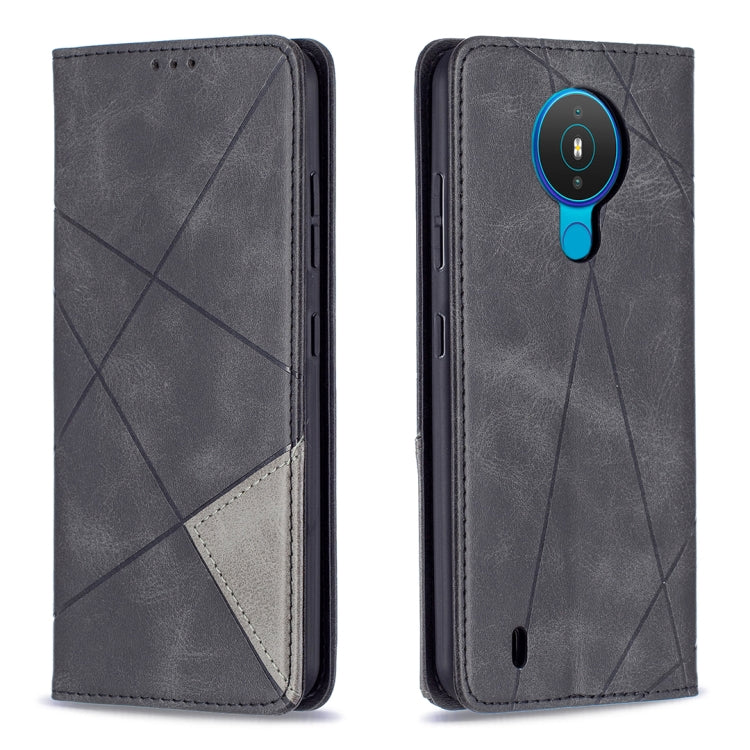For Nokia 1.4 Rhombus Texture Horizontal Flip Magnetic Leather Case with Holder & Card Slots & Wallet(Black) by buy2fix