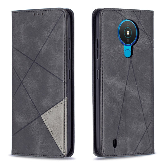 For Nokia 1.4 Rhombus Texture Horizontal Flip Magnetic Leather Case with Holder & Card Slots & Wallet(Black) by buy2fix