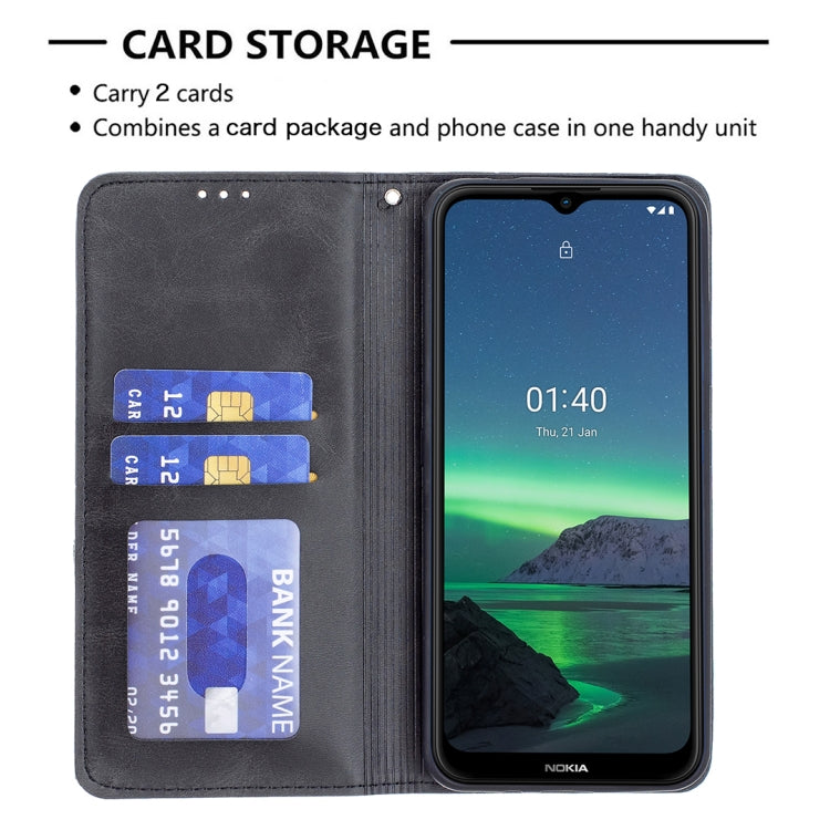 For Nokia 1.4 Rhombus Texture Horizontal Flip Magnetic Leather Case with Holder & Card Slots & Wallet(Black) by buy2fix