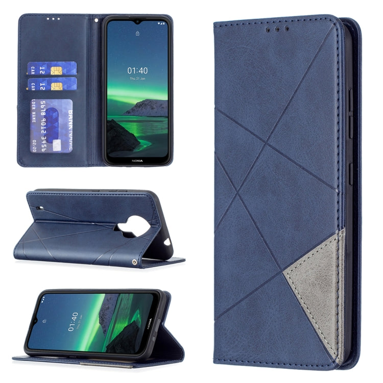 For Nokia 1.4 Rhombus Texture Horizontal Flip Magnetic Leather Case with Holder & Card Slots & Wallet(Blue) by buy2fix