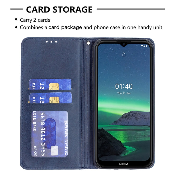 For Nokia 1.4 Rhombus Texture Horizontal Flip Magnetic Leather Case with Holder & Card Slots & Wallet(Blue) by buy2fix