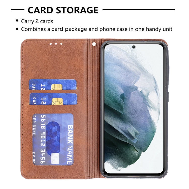 For Samsung Galaxy S21 FE Rhombus Texture Horizontal Flip Magnetic Leather Case with Holder & Card Slots & Wallet(Brown) by buy2fix