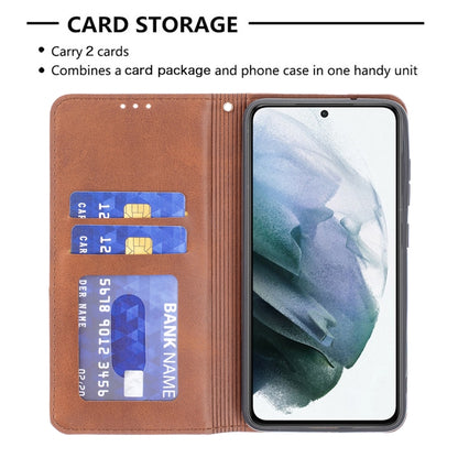 For Samsung Galaxy S21 FE Rhombus Texture Horizontal Flip Magnetic Leather Case with Holder & Card Slots & Wallet(Brown) by buy2fix