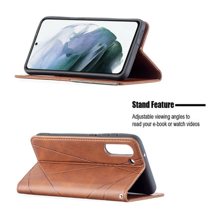 For Samsung Galaxy S21 FE Rhombus Texture Horizontal Flip Magnetic Leather Case with Holder & Card Slots & Wallet(Brown) by buy2fix