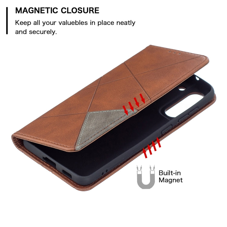 For Samsung Galaxy S21 FE Rhombus Texture Horizontal Flip Magnetic Leather Case with Holder & Card Slots & Wallet(Brown) by buy2fix