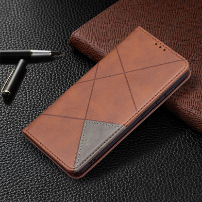 For Samsung Galaxy S21 FE Rhombus Texture Horizontal Flip Magnetic Leather Case with Holder & Card Slots & Wallet(Brown) by buy2fix