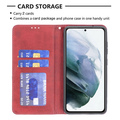 For Samsung Galaxy S21 FE Rhombus Texture Horizontal Flip Magnetic Leather Case with Holder & Card Slots & Wallet(Red) by buy2fix