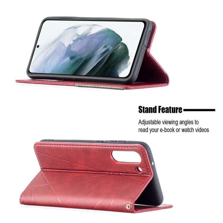 For Samsung Galaxy S21 FE Rhombus Texture Horizontal Flip Magnetic Leather Case with Holder & Card Slots & Wallet(Red) by buy2fix