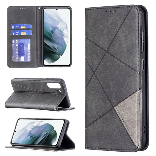 For Samsung Galaxy S21 FE Rhombus Texture Horizontal Flip Magnetic Leather Case with Holder & Card Slots & Wallet(Black) by buy2fix
