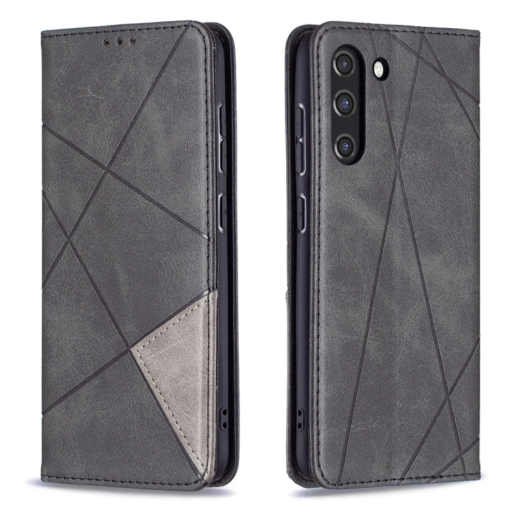 For Samsung Galaxy S21 FE Rhombus Texture Horizontal Flip Magnetic Leather Case with Holder & Card Slots & Wallet(Black) by buy2fix