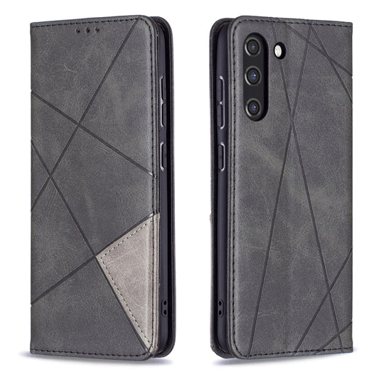 For Samsung Galaxy S21 FE Rhombus Texture Horizontal Flip Magnetic Leather Case with Holder & Card Slots & Wallet(Black) by buy2fix
