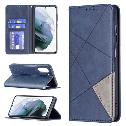 For Samsung Galaxy S21 FE Rhombus Texture Horizontal Flip Magnetic Leather Case with Holder & Card Slots & Wallet(Blue) by buy2fix