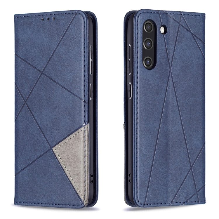 For Samsung Galaxy S21 FE Rhombus Texture Horizontal Flip Magnetic Leather Case with Holder & Card Slots & Wallet(Blue) by buy2fix