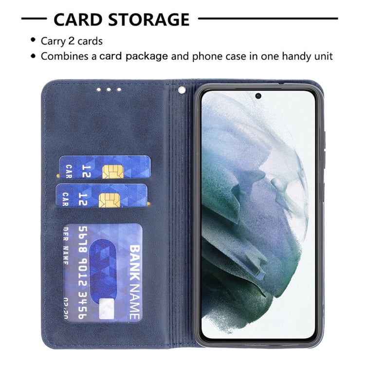 For Samsung Galaxy S21 FE Rhombus Texture Horizontal Flip Magnetic Leather Case with Holder & Card Slots & Wallet(Blue) by buy2fix