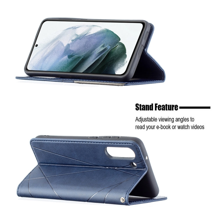 For Samsung Galaxy S21 FE Rhombus Texture Horizontal Flip Magnetic Leather Case with Holder & Card Slots & Wallet(Blue) by buy2fix