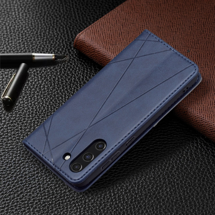 For Samsung Galaxy S21 FE Rhombus Texture Horizontal Flip Magnetic Leather Case with Holder & Card Slots & Wallet(Blue) by buy2fix