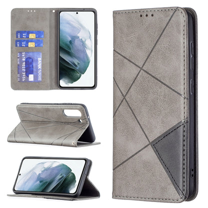 For Samsung Galaxy S21 FE Rhombus Texture Horizontal Flip Magnetic Leather Case with Holder & Card Slots & Wallet(Grey) by buy2fix