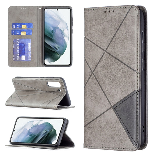 For Samsung Galaxy S21 FE Rhombus Texture Horizontal Flip Magnetic Leather Case with Holder & Card Slots & Wallet(Grey) by buy2fix