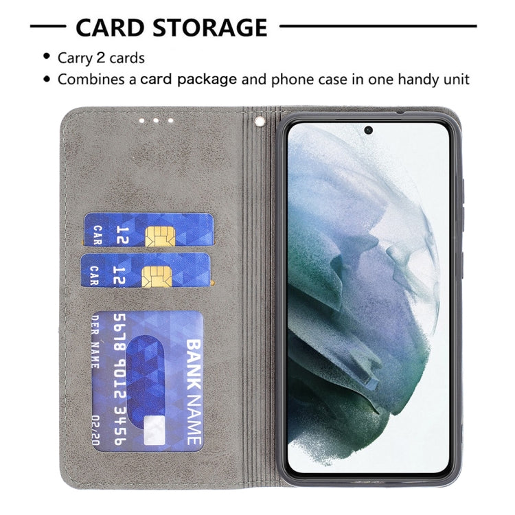 For Samsung Galaxy S21 FE Rhombus Texture Horizontal Flip Magnetic Leather Case with Holder & Card Slots & Wallet(Grey) by buy2fix