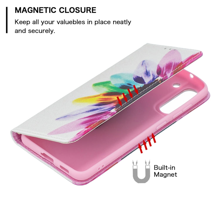 For Samsung Galaxy S21 FE Colored Drawing Pattern Invisible Magnetic Horizontal Flip PU Leather Case with Holder & Card Slots & Wallet(Sun Flower) by buy2fix