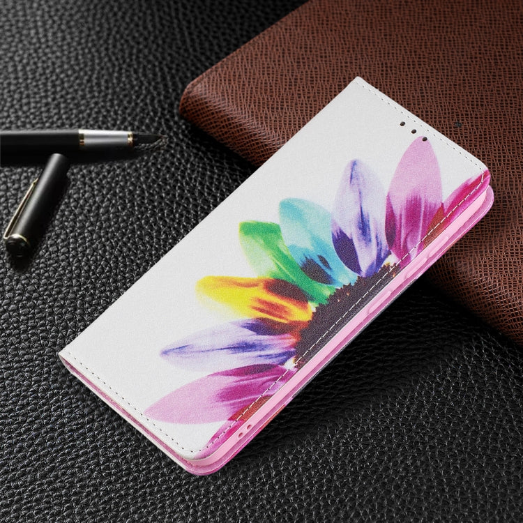 For Samsung Galaxy S21 FE Colored Drawing Pattern Invisible Magnetic Horizontal Flip PU Leather Case with Holder & Card Slots & Wallet(Sun Flower) by buy2fix