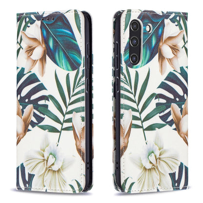 For Samsung Galaxy S21 FE Colored Drawing Pattern Invisible Magnetic Horizontal Flip PU Leather Case with Holder & Card Slots & Wallet(Red Leaves) by buy2fix