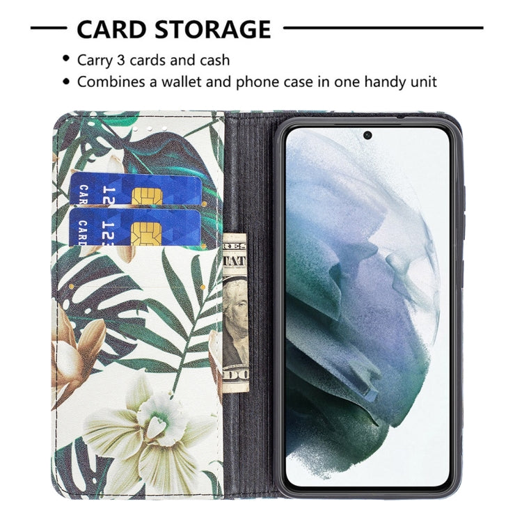 For Samsung Galaxy S21 FE Colored Drawing Pattern Invisible Magnetic Horizontal Flip PU Leather Case with Holder & Card Slots & Wallet(Red Leaves) by buy2fix