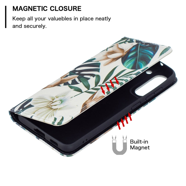 For Samsung Galaxy S21 FE Colored Drawing Pattern Invisible Magnetic Horizontal Flip PU Leather Case with Holder & Card Slots & Wallet(Red Leaves) by buy2fix