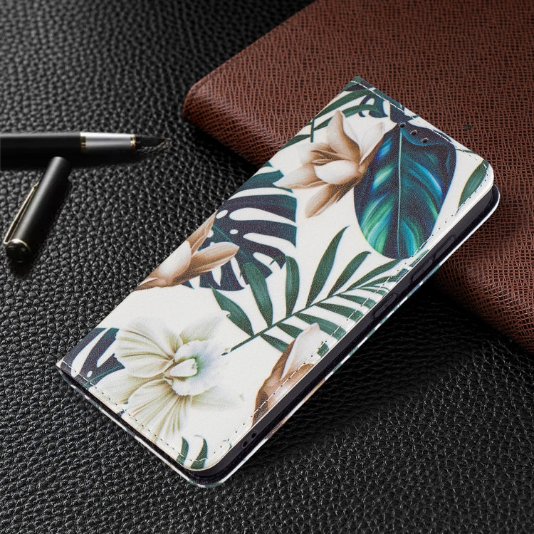 For Samsung Galaxy S21 FE Colored Drawing Pattern Invisible Magnetic Horizontal Flip PU Leather Case with Holder & Card Slots & Wallet(Red Leaves) by buy2fix