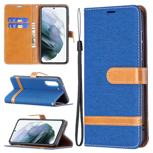 For Samsung Galaxy S21 FE Color Matching Denim Texture Horizontal Flip Leather Case with Holder & Card Slots & Wallet & Lanyard(Royal Blue) by buy2fix