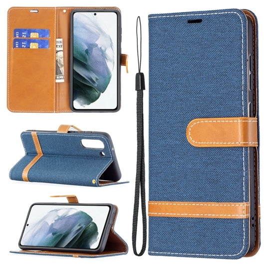 For Samsung Galaxy S21 FE Color Matching Denim Texture Horizontal Flip Leather Case with Holder & Card Slots & Wallet & Lanyard(Dark Blue) by buy2fix