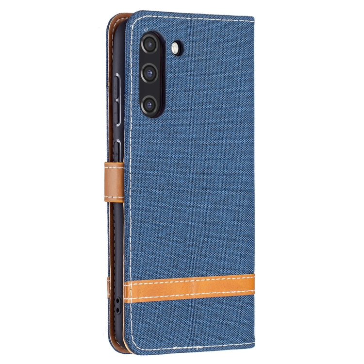 For Samsung Galaxy S21 FE Color Matching Denim Texture Horizontal Flip Leather Case with Holder & Card Slots & Wallet & Lanyard(Dark Blue) by buy2fix