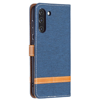 For Samsung Galaxy S21 FE Color Matching Denim Texture Horizontal Flip Leather Case with Holder & Card Slots & Wallet & Lanyard(Dark Blue) by buy2fix