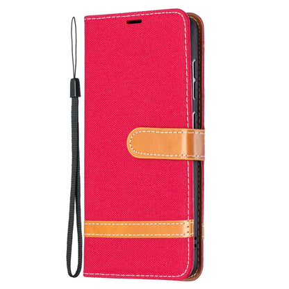 For Samsung Galaxy S21 FE Color Matching Denim Texture Horizontal Flip Leather Case with Holder & Card Slots & Wallet & Lanyard(Red) by buy2fix