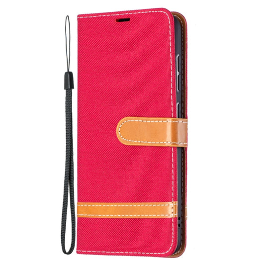 For Samsung Galaxy S21 FE Color Matching Denim Texture Horizontal Flip Leather Case with Holder & Card Slots & Wallet & Lanyard(Red) by buy2fix