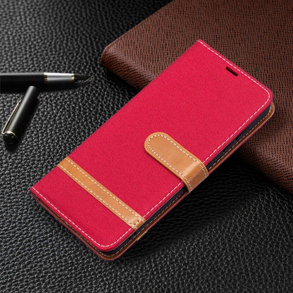 For Samsung Galaxy S21 FE Color Matching Denim Texture Horizontal Flip Leather Case with Holder & Card Slots & Wallet & Lanyard(Red) by buy2fix