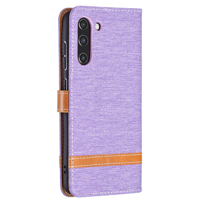 For Samsung Galaxy S21 FE Color Matching Denim Texture Horizontal Flip Leather Case with Holder & Card Slots & Wallet & Lanyard(Purple) by buy2fix