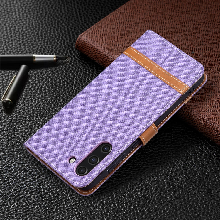 For Samsung Galaxy S21 FE Color Matching Denim Texture Horizontal Flip Leather Case with Holder & Card Slots & Wallet & Lanyard(Purple) by buy2fix