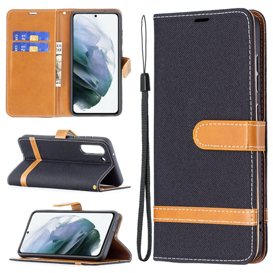 For Samsung Galaxy S21 FE Color Matching Denim Texture Horizontal Flip Leather Case with Holder & Card Slots & Wallet & Lanyard(Black) by buy2fix