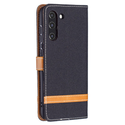 For Samsung Galaxy S21 FE Color Matching Denim Texture Horizontal Flip Leather Case with Holder & Card Slots & Wallet & Lanyard(Black) by buy2fix