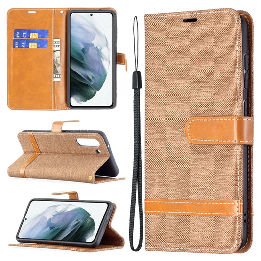 For Samsung Galaxy S21 FE Color Matching Denim Texture Horizontal Flip Leather Case with Holder & Card Slots & Wallet & Lanyard(Brown) by buy2fix