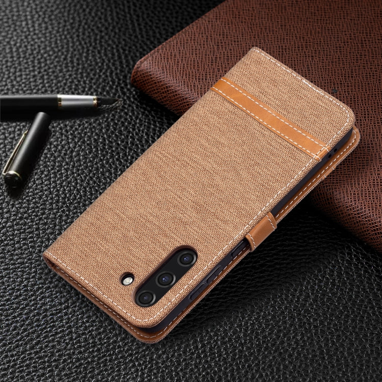 For Samsung Galaxy S21 FE Color Matching Denim Texture Horizontal Flip Leather Case with Holder & Card Slots & Wallet & Lanyard(Brown) by buy2fix