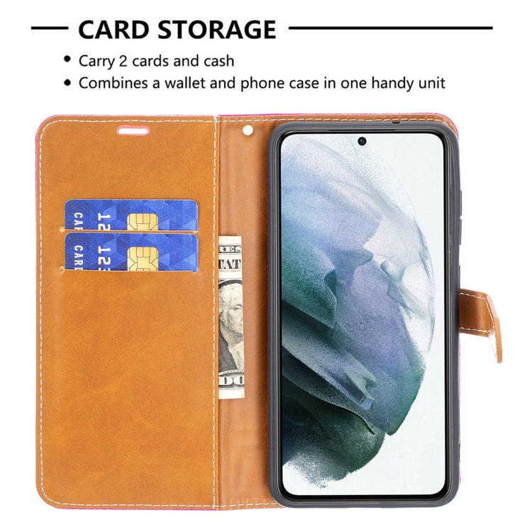 For Samsung Galaxy S21 FE Color Matching Denim Texture Horizontal Flip Leather Case with Holder & Card Slots & Wallet & Lanyard(Rose Red) by buy2fix
